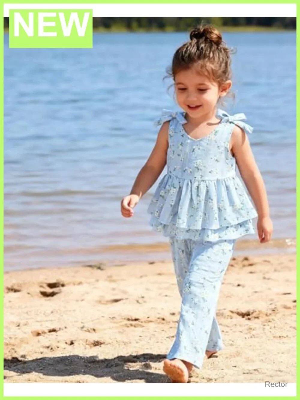 Toddler Girl Floral Outfit Set Cotton Spandex Sleeveless Top Wide Leg Pants